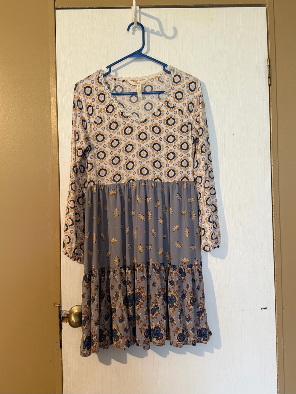Tiered Dress in Beige and Gray